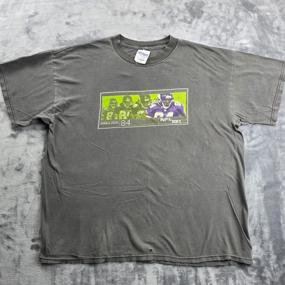 VTG Randy Moss NFL 2K1 Sega Sports Single Stitch Shirt Mens XL‎ Grey Graphic Tee